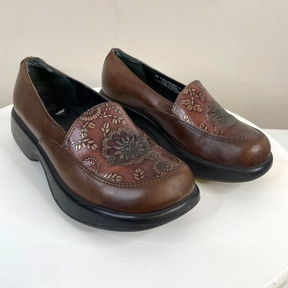 Dansko Women Mandolin Chunky 90s Leather Loafers EU 38 7.5 8 US Brown Grunge - Picture 1 of 14